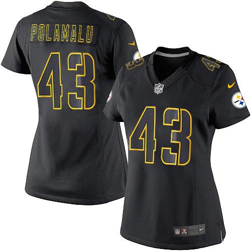 Women's Limited Troy Polamalu Nike Jersey Black - #43 Impact NFL Pittsburgh Steelers